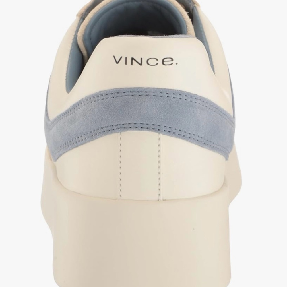 Vince Warren Platform Leather Cream and Blue Women's Sneakers - Picture 3 of 4